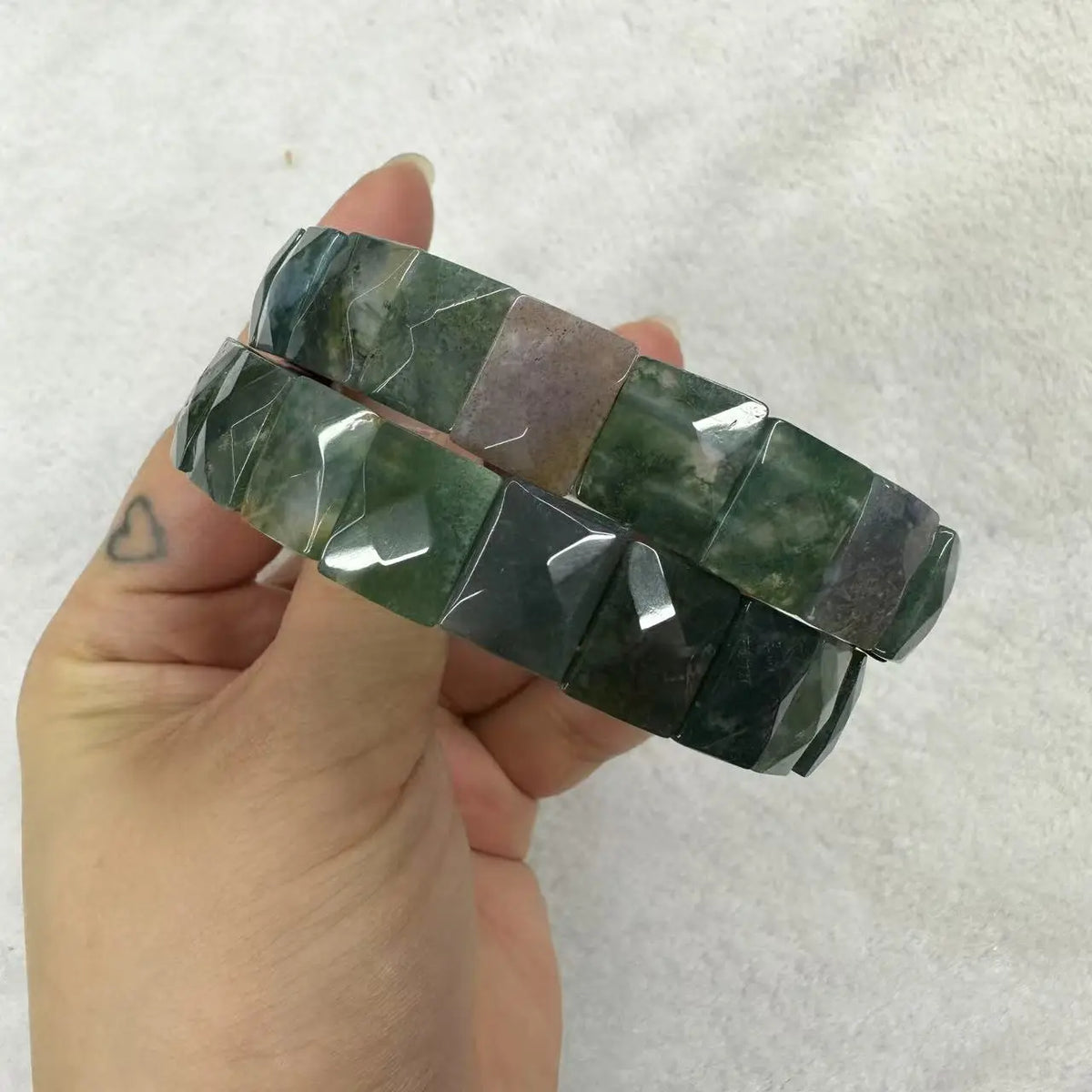 Bracelet Jonc Perles Carrées Facettées 9 x 12 mm – 28 Pierres Naturelles au Choix, Qualité AAA