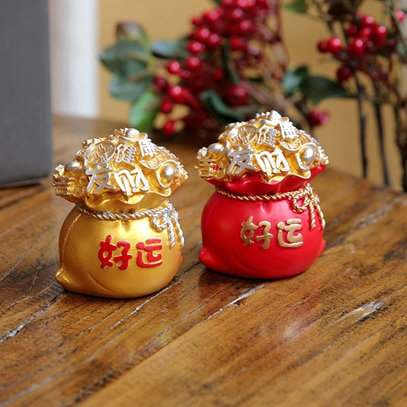 Sac de Fortune Feng Shui en Résine – Porte-Bonheur Rouge et Or du Nouvel An Chinois, 5 Modèles