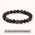 Bracelet Obsidienne Dorée, Argentée ou Arc-en-Ciel – Perles 6, 8 ou 10 mm, Homme et Femme