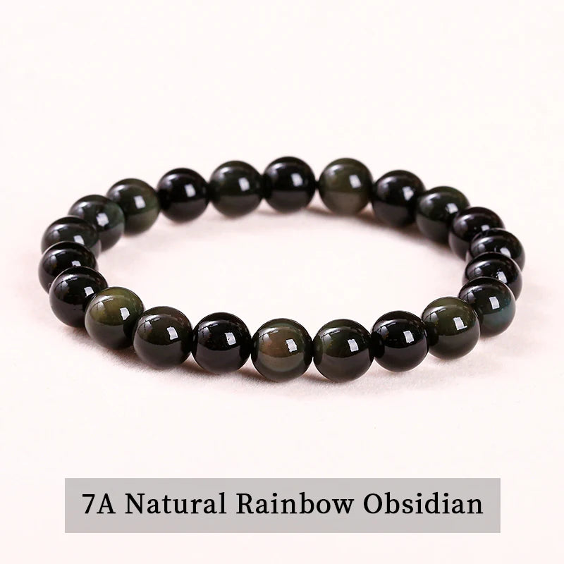 Bracelet Obsidienne Dorée, Argentée ou Arc-en-Ciel – Perles 6, 8 ou 10 mm, Homme et Femme