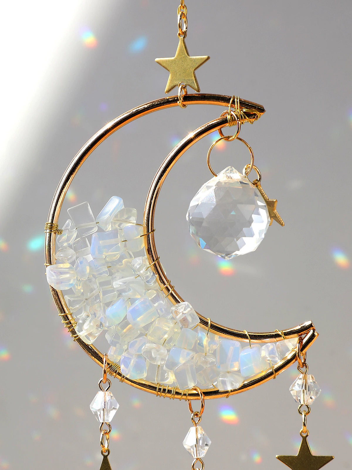 Attrape-Soleil Lune en Cristal – Suspension Arc-en-Ciel avec Éclats de Pierres et Prismes, 17 Modèles