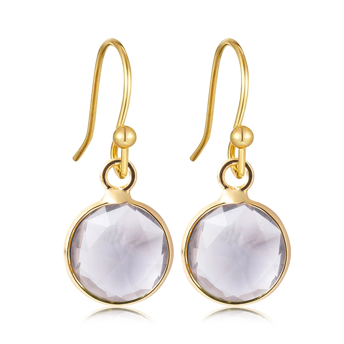 Boucles d'Oreilles Rondes en Pierre Naturelle Facettée – Crochets Acier Doré, 17 Pierres au Choix