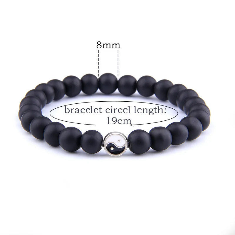 Bracelet Yin Yang Onyx Mat et Howlite – À l'Unité ou en Duo pour Couple, 17 à 21 cm