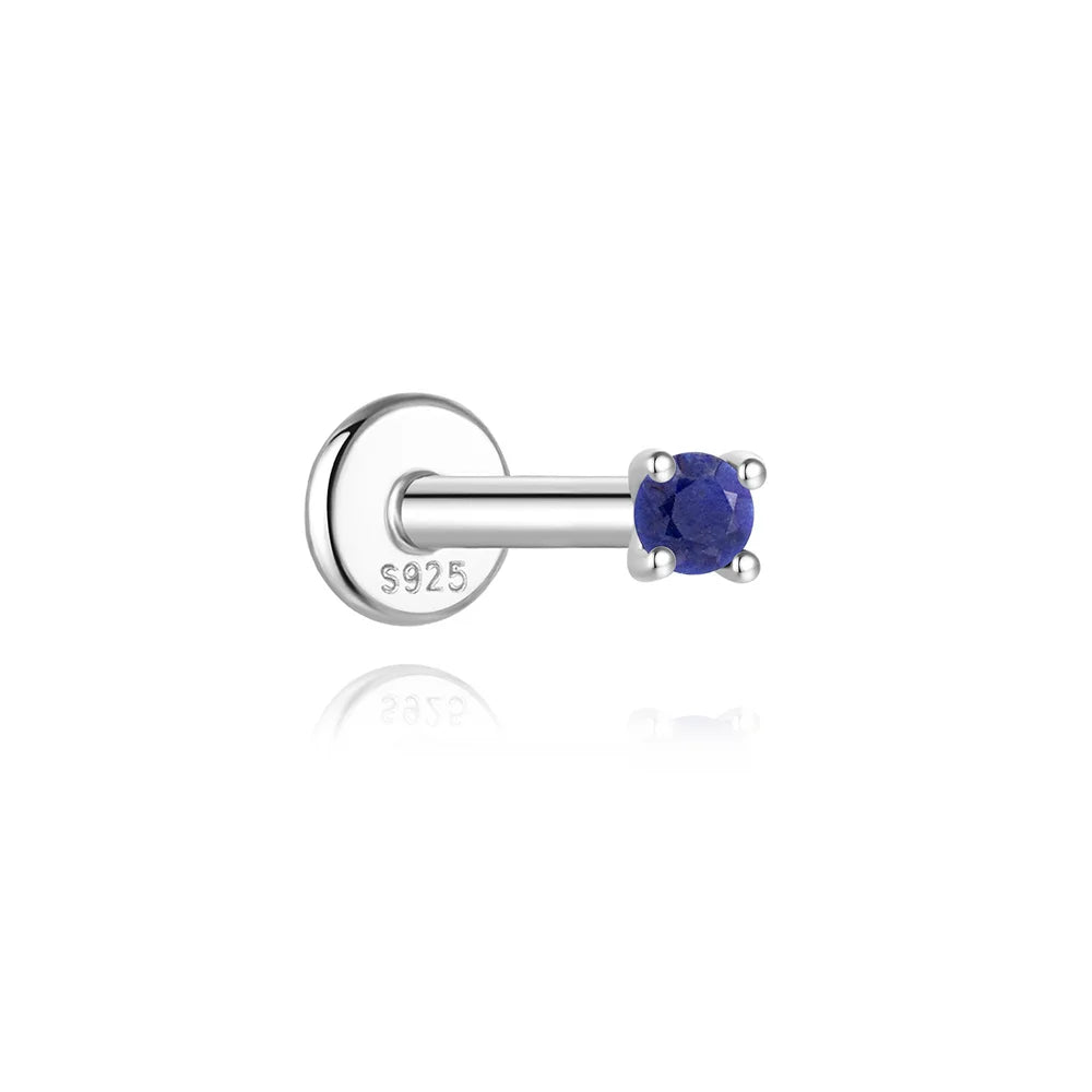 Piercing en Argent 925 et Lapis-Lazuli – Clou Plat Étoile, Fleur, Papillon, 16 Modèles Doré ou Argenté