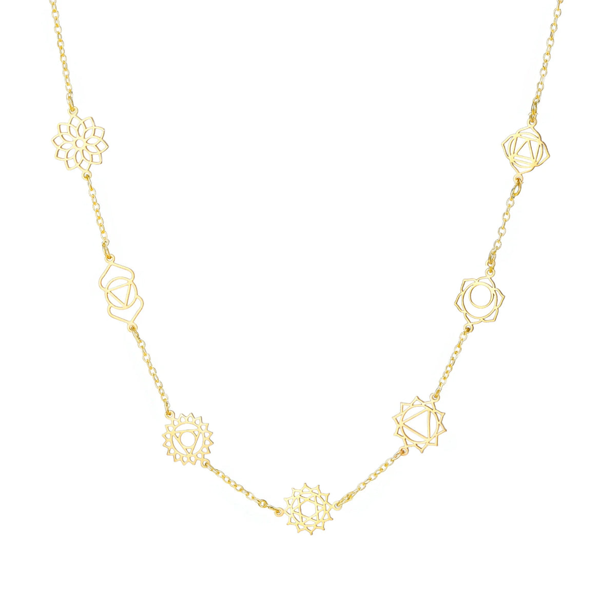 Collier 7 Chakras en Acier Inoxydable – Symboles des Chakras et Perles, Doré ou Argenté, 3 Modèles
