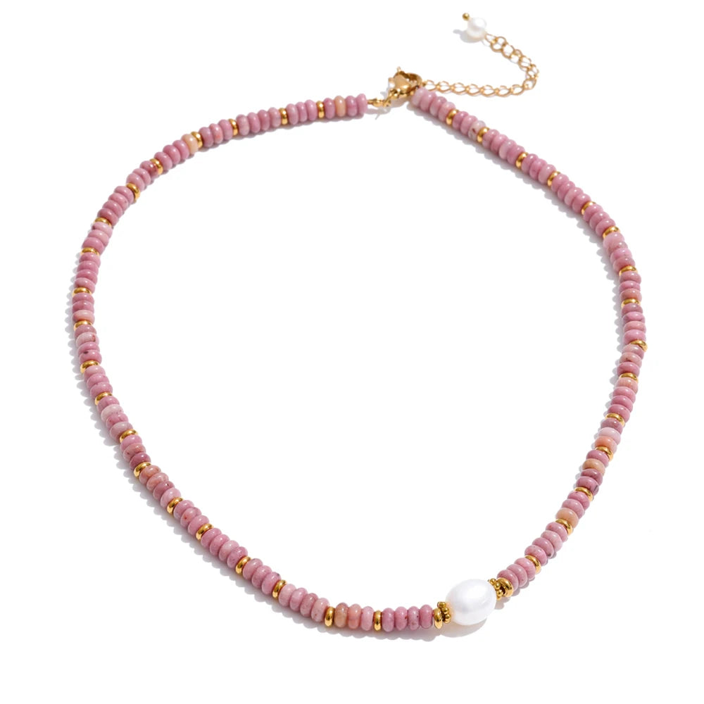 Collier Perles Heishi en Pierre Naturelle et Acier Doré – Ras du Cou Bohème, 10 Pierres au Choix