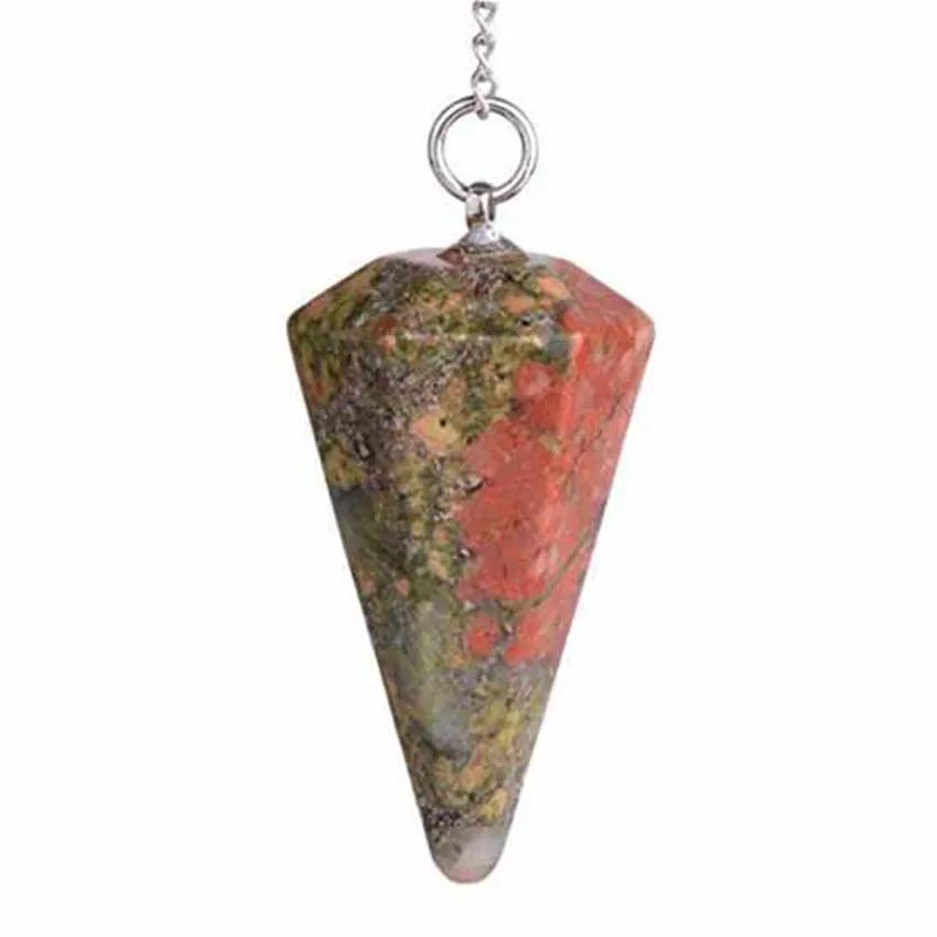 Pendule Pyramide Hexagonale en Pierre Naturelle – 18 Pierres : Améthyste, Labradorite, 7 Chakras…
