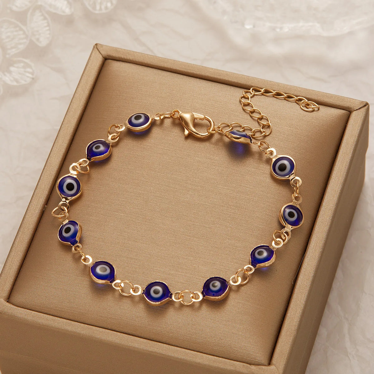 Bracelet Chaîne Œil Turc Émaillé – Bracelet Fin Doré Réglable, 5 Coloris