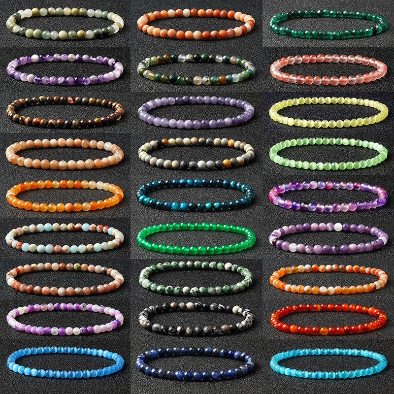 Bracelet Fin en Pierres Naturelles 4 ou 6 mm – 19 Pierres au Choix, Améthyste, Quartz Rose, Onyx…