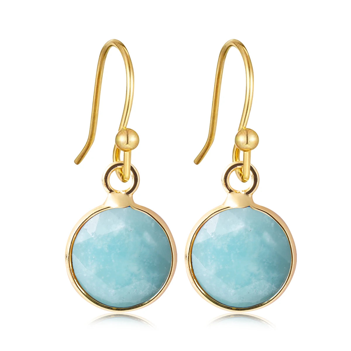 Boucles d'Oreilles Rondes en Pierre Naturelle Facettée – Crochets Acier Doré, 17 Pierres au Choix
