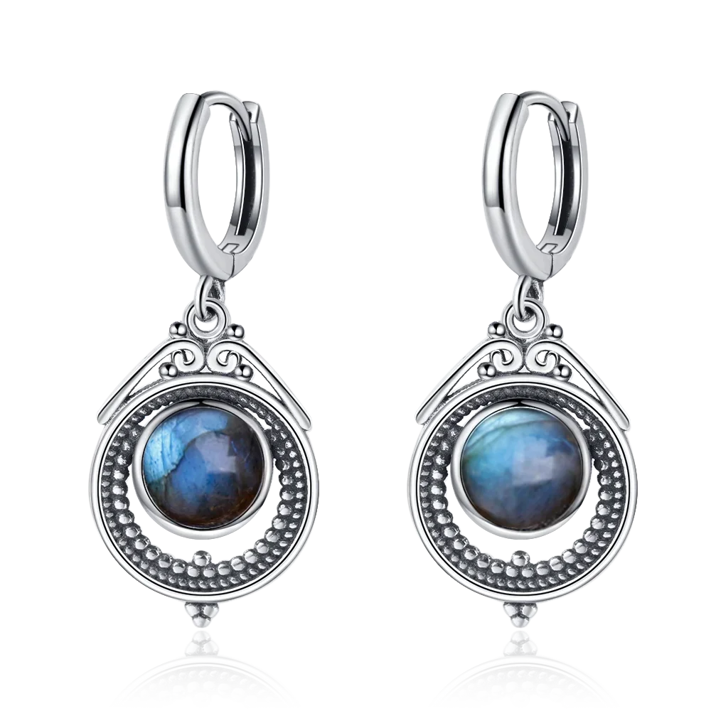 Boucles d'Oreilles Vintage en Argent 925 et Pierre Naturelle – Cyanite, Pierre de Lune, Labradorite… 10 Modèles