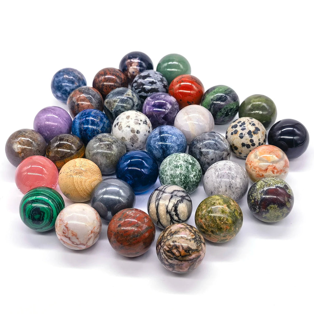 Sphère en Pierre Naturelle 25 mm – Améthyste, Quartz Rose, Labradorite, Œil de Tigre… 30 Pierres