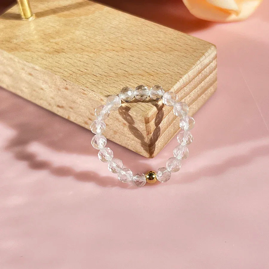 Bague Extensible en Perles Facettées 3 mm de Pierre Naturelle – Perle Dorée ou Argentée, 13 Pierres