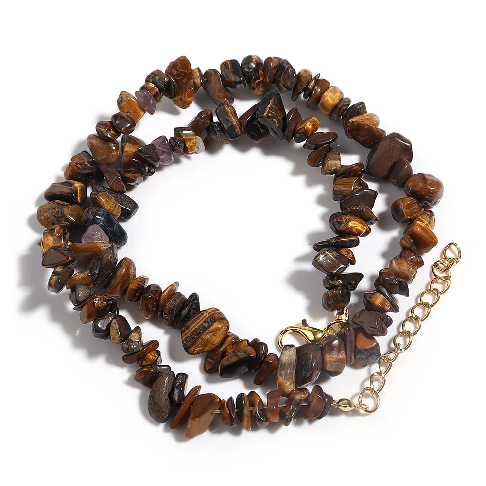 Collier Ras du Cou en Éclats de Pierres Naturelles – 16 Pierres au Choix, 43 cm
