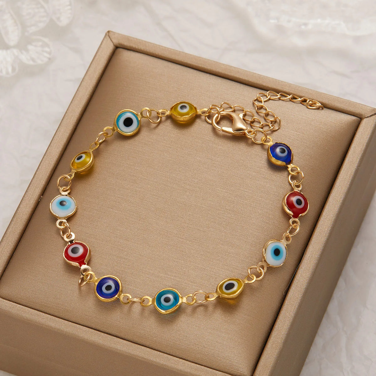 Bracelet Chaîne Œil Turc Émaillé – Bracelet Fin Doré Réglable, 5 Coloris
