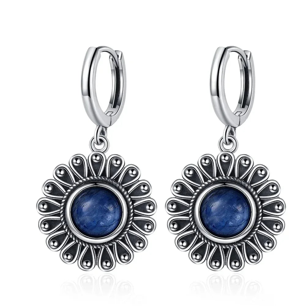 Boucles d'Oreilles Vintage en Argent 925 et Pierre Naturelle – Cyanite, Pierre de Lune, Labradorite… 10 Modèles