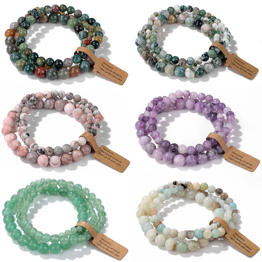 Lot de 3 Bracelets en Pierre Naturelle – Perles 4, 6 et 8 mm, 13 Pierres au Choix, à Accumuler