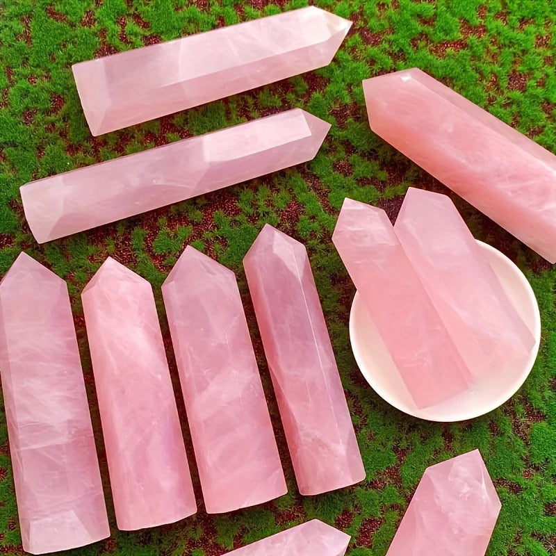 Pointe de Quartz Rose Naturel – Tour Polie à 6 Faces, de 4 à 16 cm