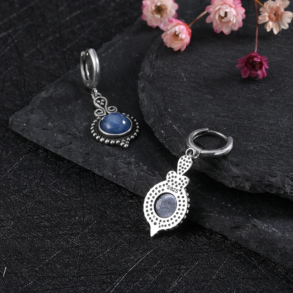 Boucles d'Oreilles Pendantes Vintage – Cyanite, Labradorite, Charoïte… Pierre Naturelle au Choix