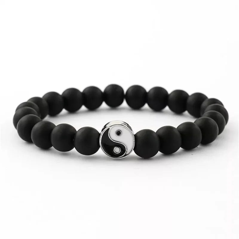 Bracelet Yin Yang Onyx Mat et Howlite – À l'Unité ou en Duo pour Couple, 17 à 21 cm
