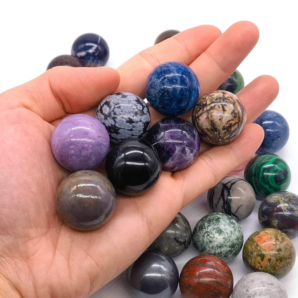 Sphère en Pierre Naturelle 25 mm – Améthyste, Quartz Rose, Labradorite, Œil de Tigre… 30 Pierres