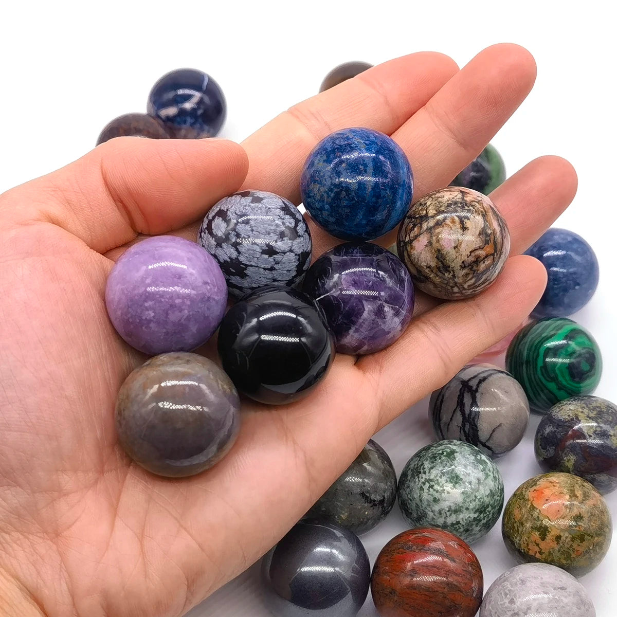 Sphère en Pierre Naturelle 25 mm – Améthyste, Quartz Rose, Labradorite, Œil de Tigre… 30 Pierres