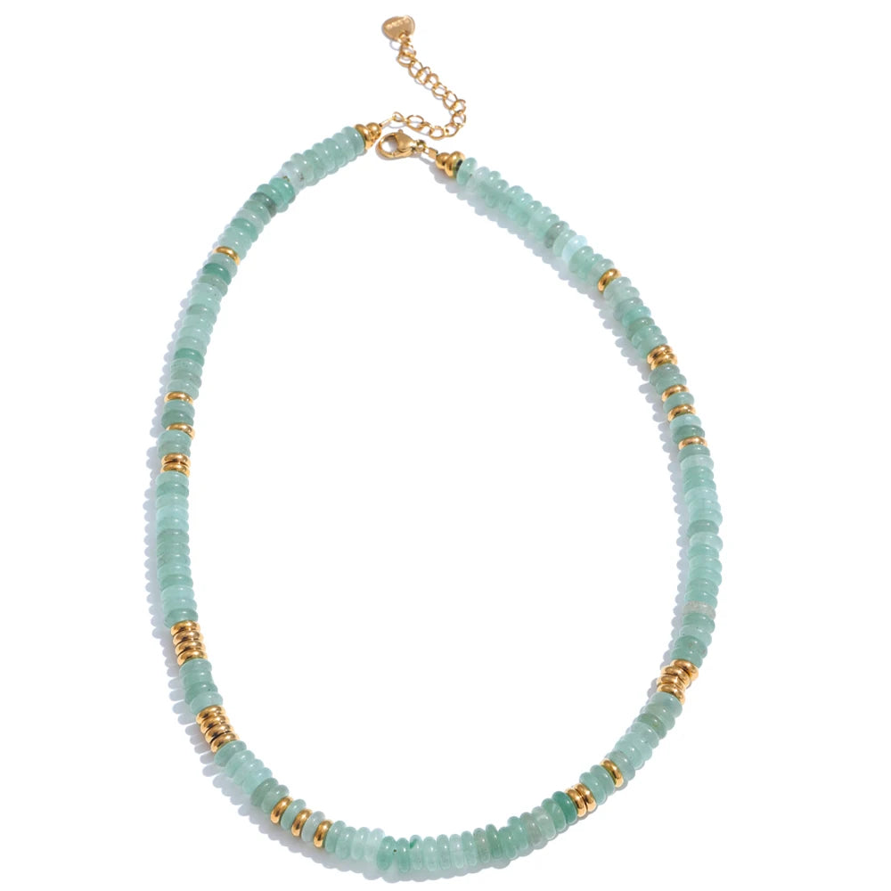 Collier Perles Heishi en Pierre Naturelle et Acier Doré – Ras du Cou Bohème, 10 Pierres au Choix
