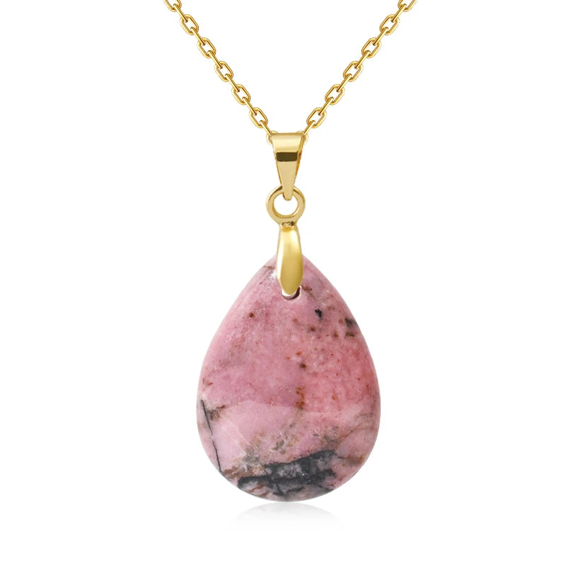 Collier Pendentif Goutte en Pierre Naturelle au Choix – Monture Dorée ou Argentée, avec Chaîne