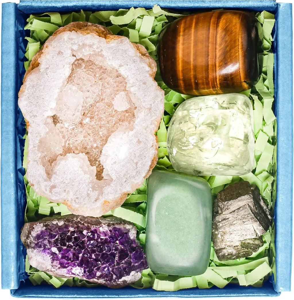 Coffret de Pierres Naturelles – Set de 6 ou 7 Pierres Brutes et Roulées, Idée Cadeau Lithothérapie