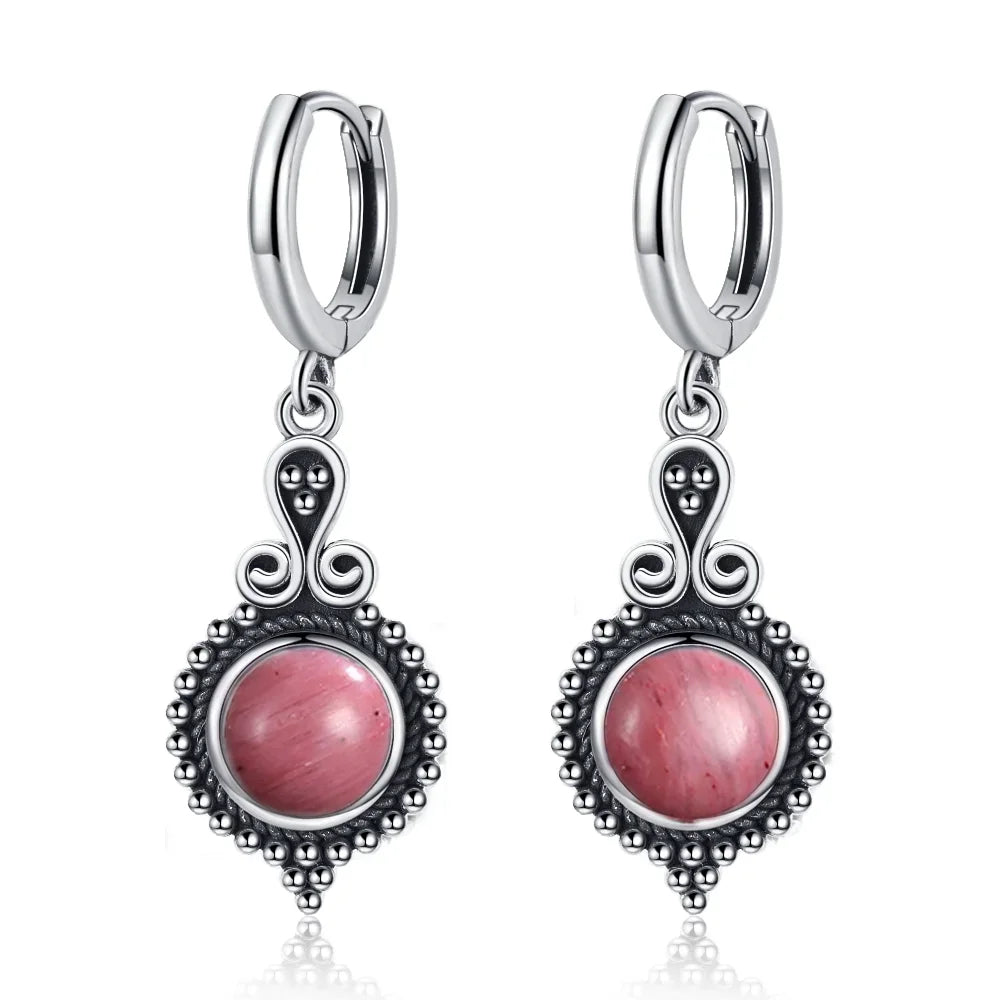 Boucles d'Oreilles Vintage en Argent 925 et Pierre Naturelle – Cyanite, Pierre de Lune, Labradorite… 10 Modèles