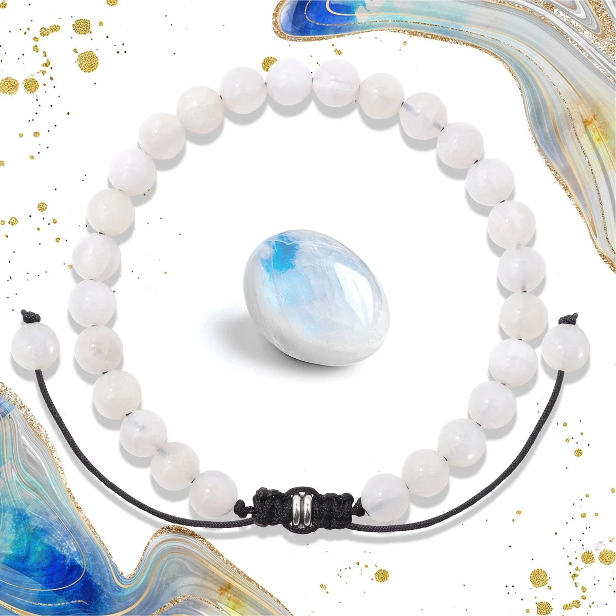 Bracelet Cordon Tressé Réglable – Perles de Pierre Naturelle au Choix 4, 6 ou 8 mm, avec Carte