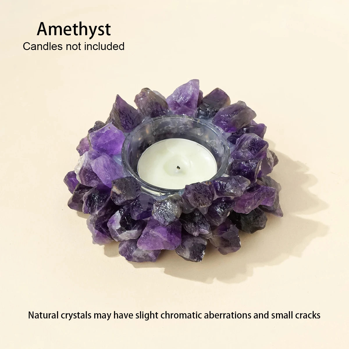 Bougeoir en Pierre Brute Naturelle – Photophore Cristal, Améthyste, Quartz Rose, Pierre de Soleil…