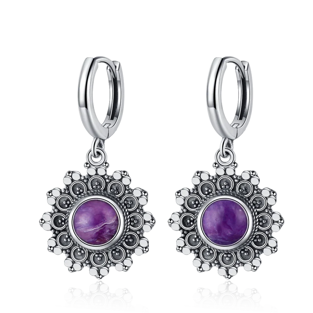 Boucles d'Oreilles Vintage en Argent 925 et Pierre Naturelle – Cyanite, Pierre de Lune, Labradorite… 10 Modèles