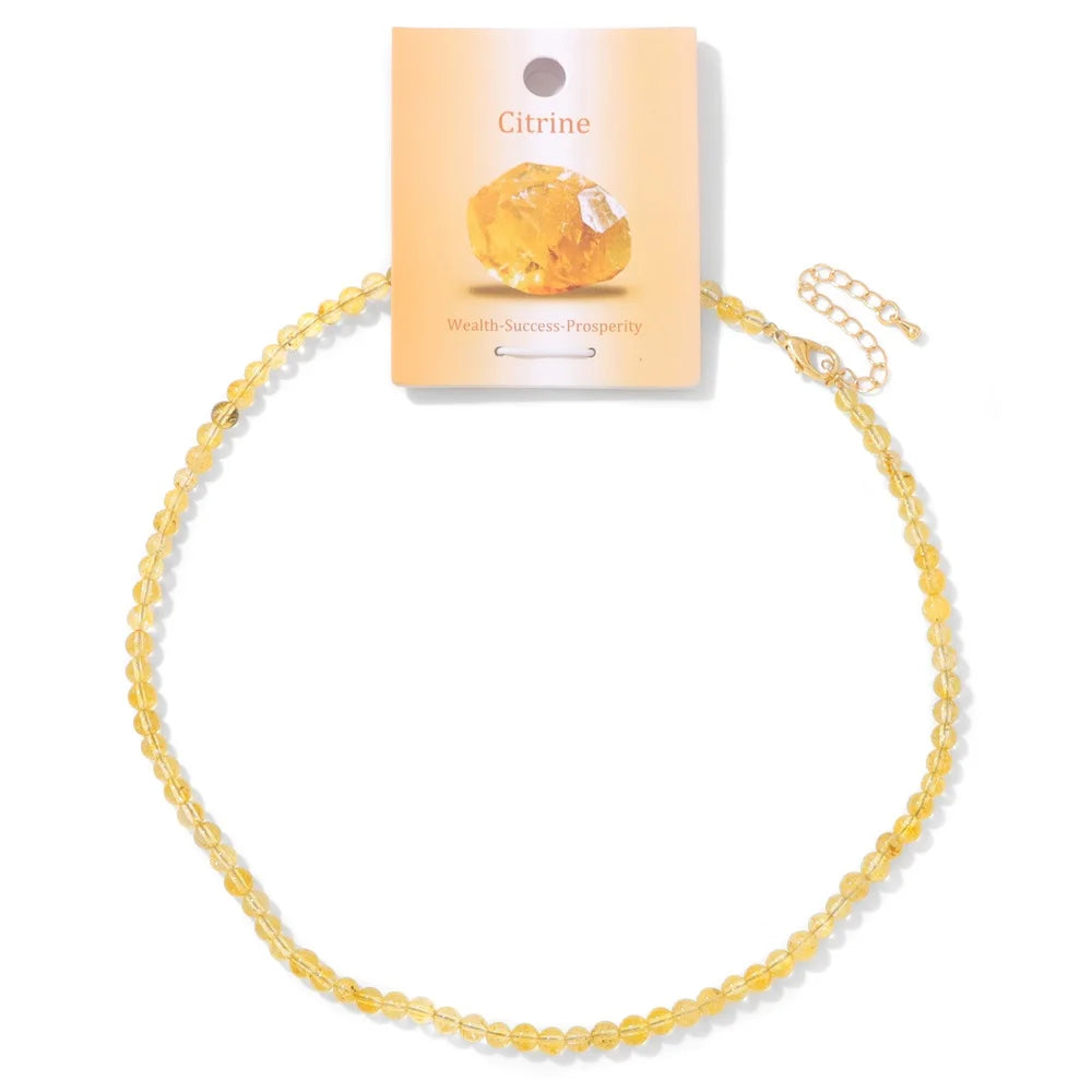 Collier Ras du Cou Perles de Pierre Naturelle 4 mm – 15 Pierres au Choix, 39 à 45 cm