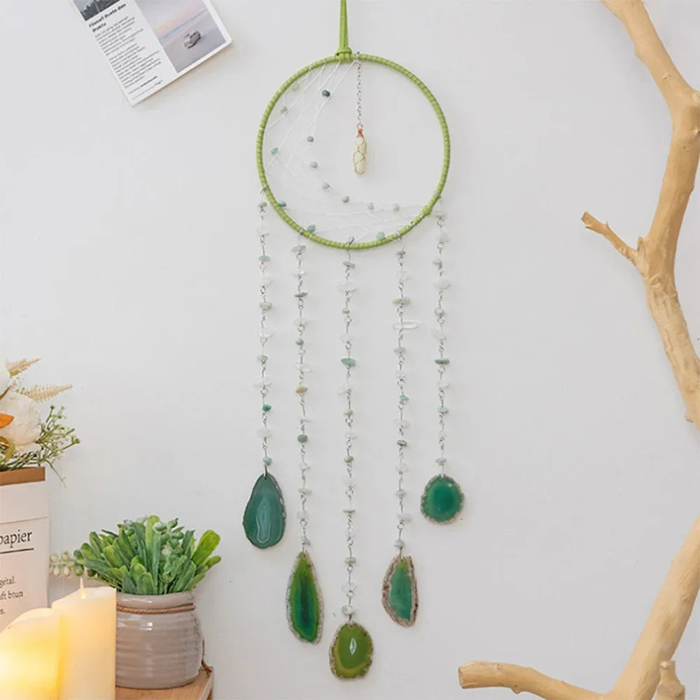 Attrape-Rêves en Pierres Naturelles et Tranches d'Agate – Lune ou Arbre de Vie, 29 Modèles, Décoration Murale