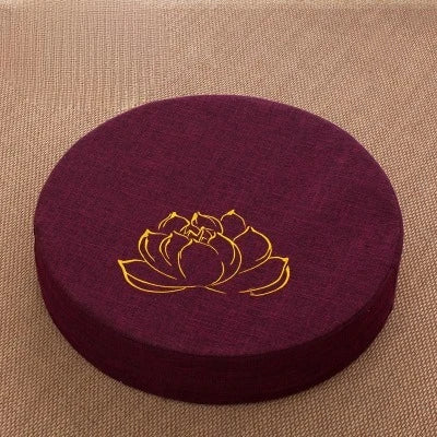 Coussin de Méditation Rond en Lin 40 cm – Brodé Fleur de Lotus, Housse Déhoussable, 9 Coloris