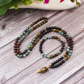 Mala 108 Perles Onyx Noir et Turquoise Africaine 8 mm – Pendentif Pointe Œil de Tigre, avec ou sans Bracelet