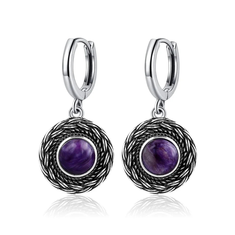 Boucles d'Oreilles Vintage en Argent 925 et Pierre Naturelle – Cyanite, Pierre de Lune, Labradorite… 10 Modèles