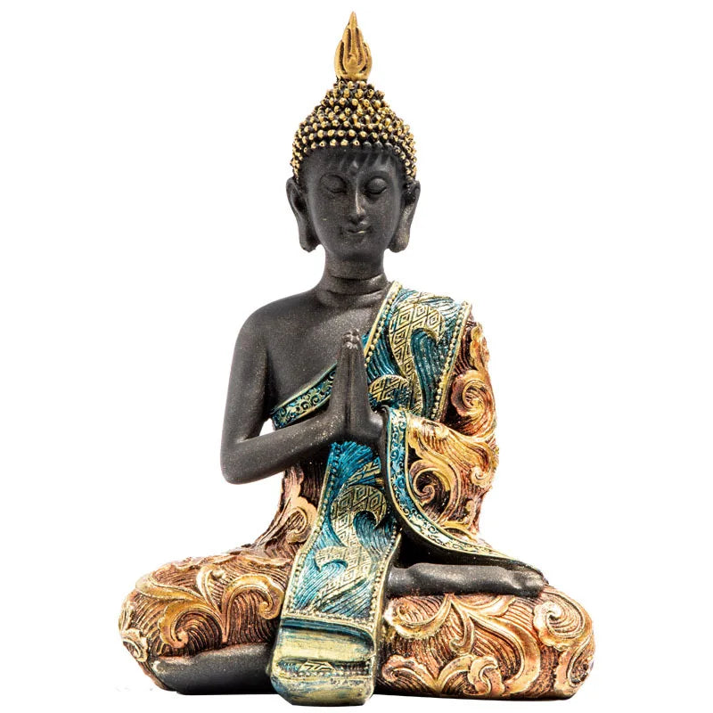 Statue Bouddha Thaï en Méditation – Résine Noire et Or, Faite Main, de 10 à 41 cm