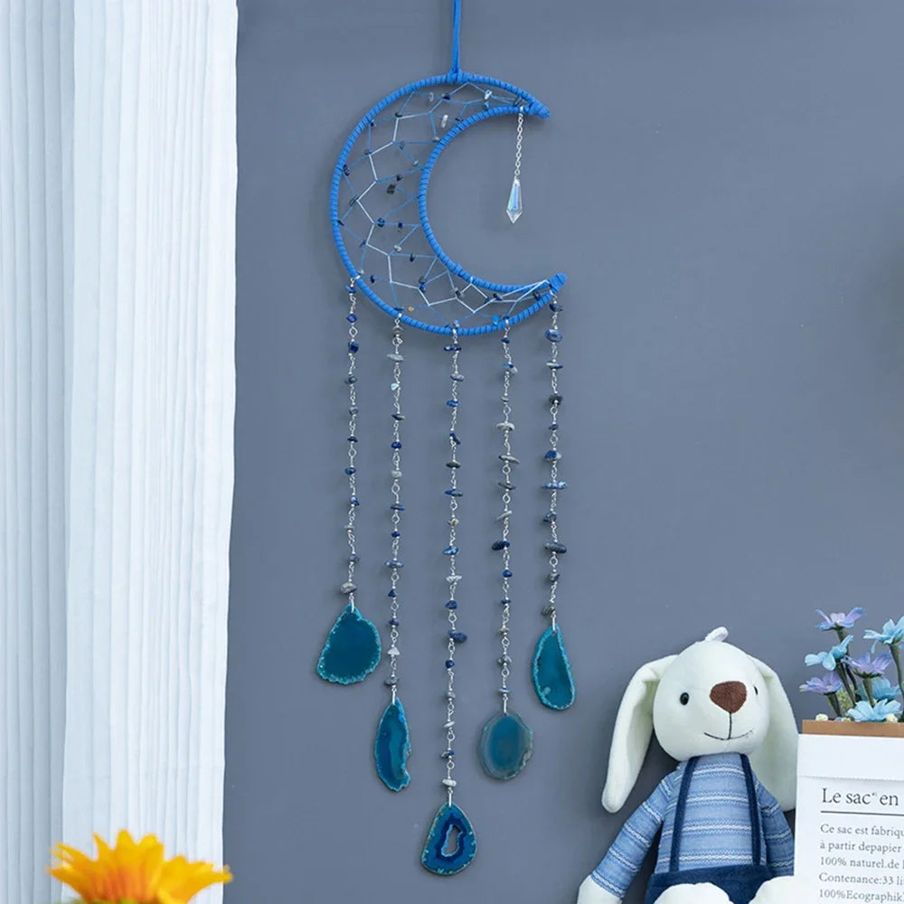 Attrape-Rêves en Pierres Naturelles et Tranches d'Agate – Lune ou Arbre de Vie, 29 Modèles, Décoration Murale