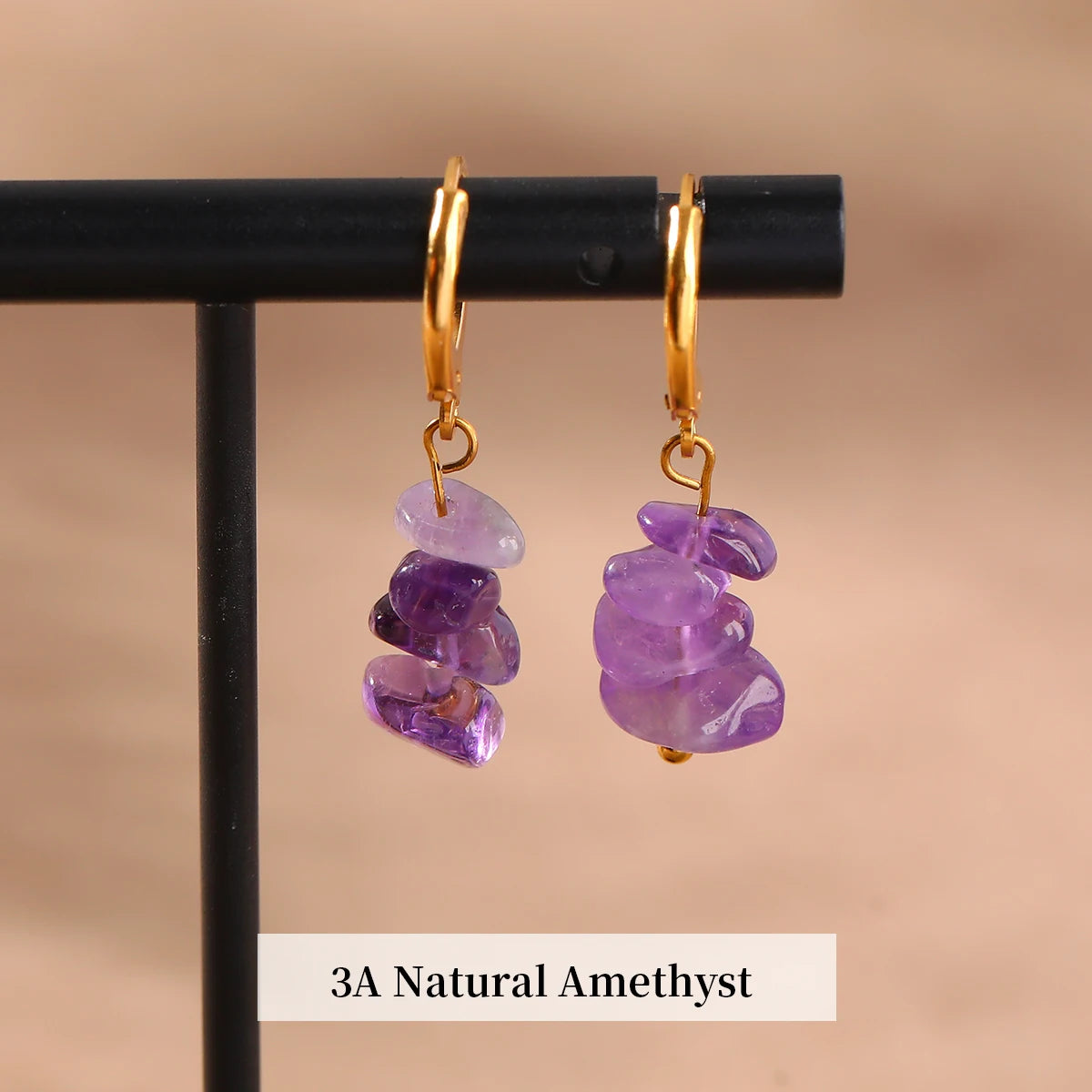 Créoles Dorées à Éclats de Pierres Naturelles – Améthyste, Quartz Rose, Lapis… Style Bohème