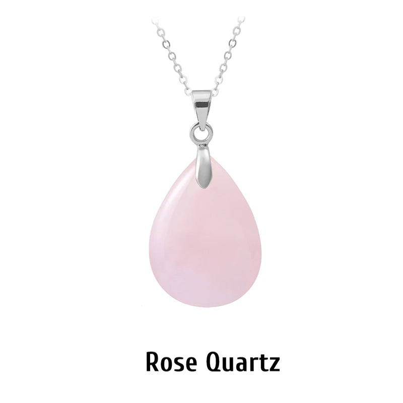 Collier Pendentif Goutte en Pierre Naturelle au Choix – Monture Dorée ou Argentée, avec Chaîne