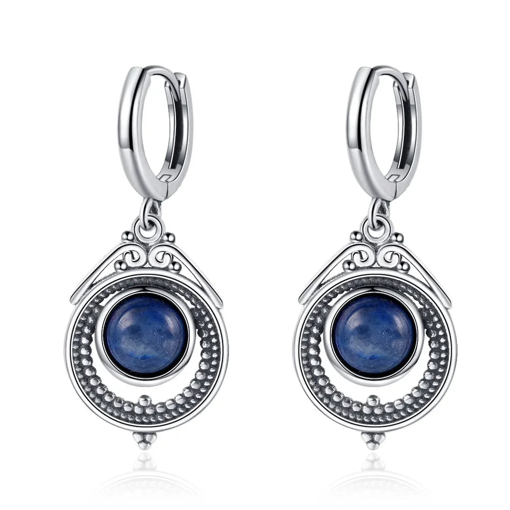 Boucles d'Oreilles Vintage en Argent 925 et Pierre Naturelle – Cyanite, Pierre de Lune, Labradorite… 10 Modèles
