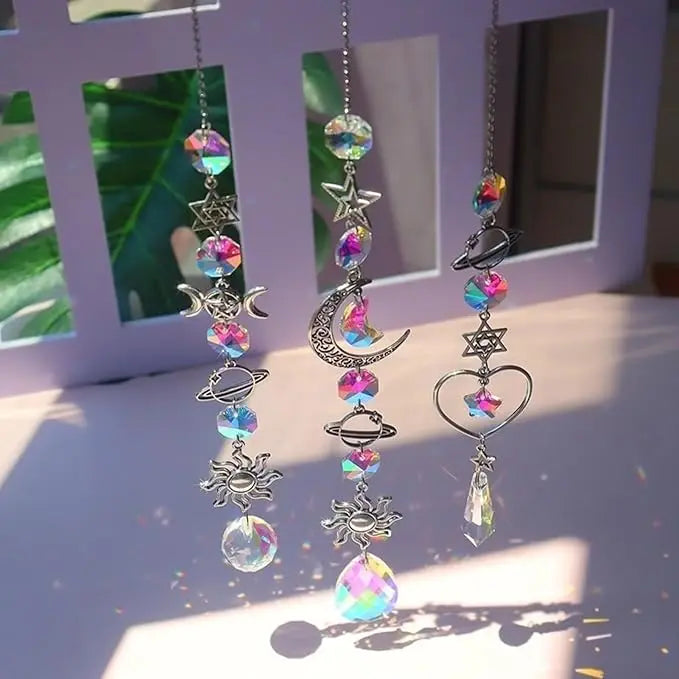 Attrape-Soleil en Cristal – Suspension Arc-en-Ciel à Prismes, Lune et Étoiles, 4 Modèles