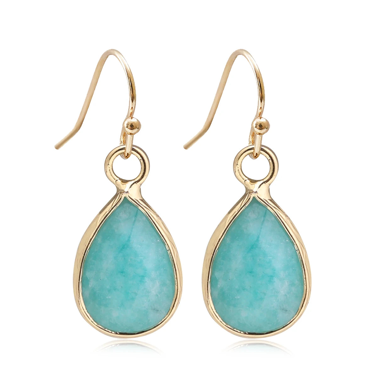 Boucles d'Oreilles Gouttes Facettées en Pierre Naturelle – Acier Doré ou Argenté, 11 Pierres