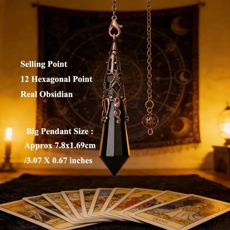 Pendule Divinatoire en Pierre Naturelle – Améthyste, Obsidienne ou Cristal de Roche, avec Chaînette
