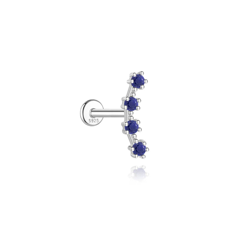 Piercing en Argent 925 et Lapis-Lazuli – Clou Plat Étoile, Fleur, Papillon, 16 Modèles Doré ou Argenté