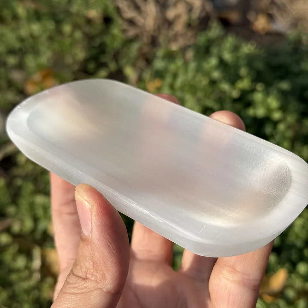 Coupelle en Sélénite Naturelle – Bol Ovale Translucide pour Bijoux et Pierres