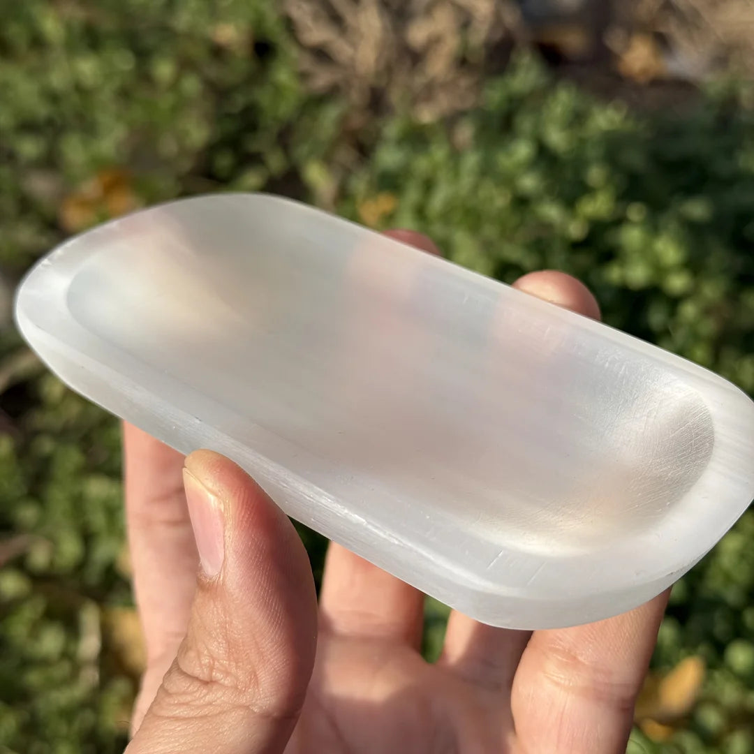 Coupelle en Sélénite Naturelle – Bol Ovale Translucide pour Bijoux et Pierres