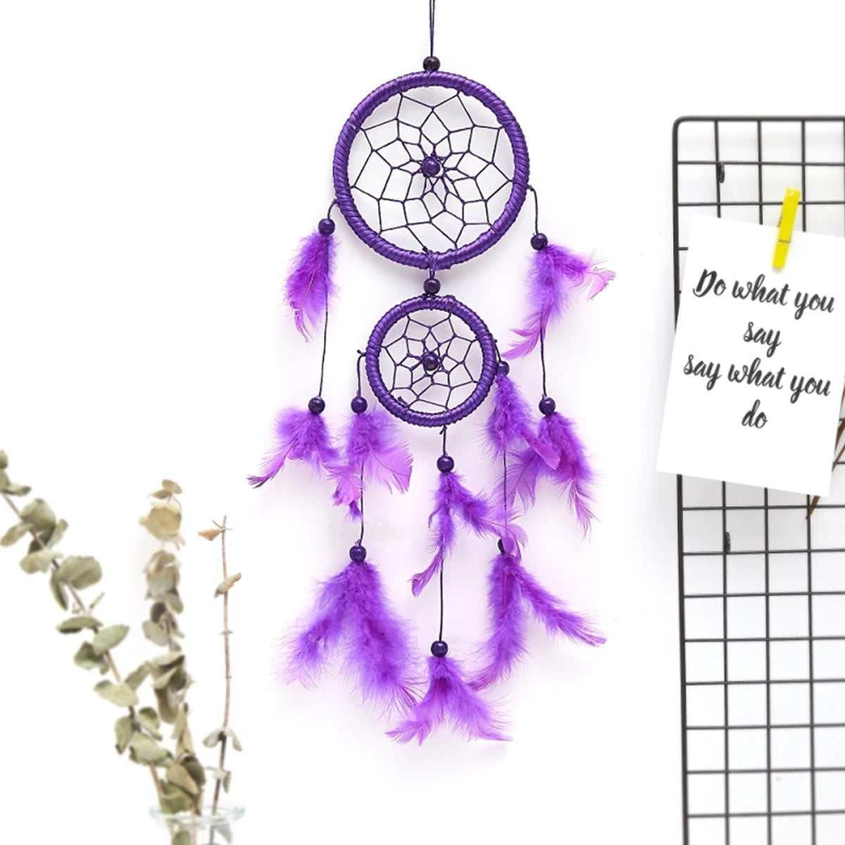 Grand Attrape-Rêves en Dentelle et Plumes – Décoration Murale Bohème, Blanc, Rose ou Double Cercle